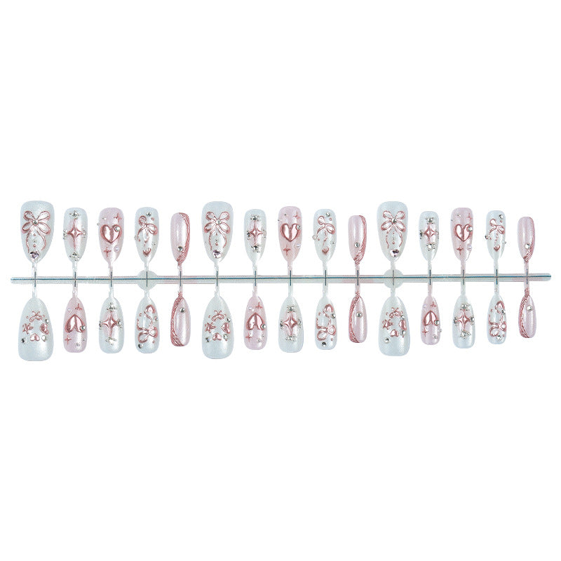 Decorative Press-On Nail Art Set with Floral and Gem Accents Stornfield