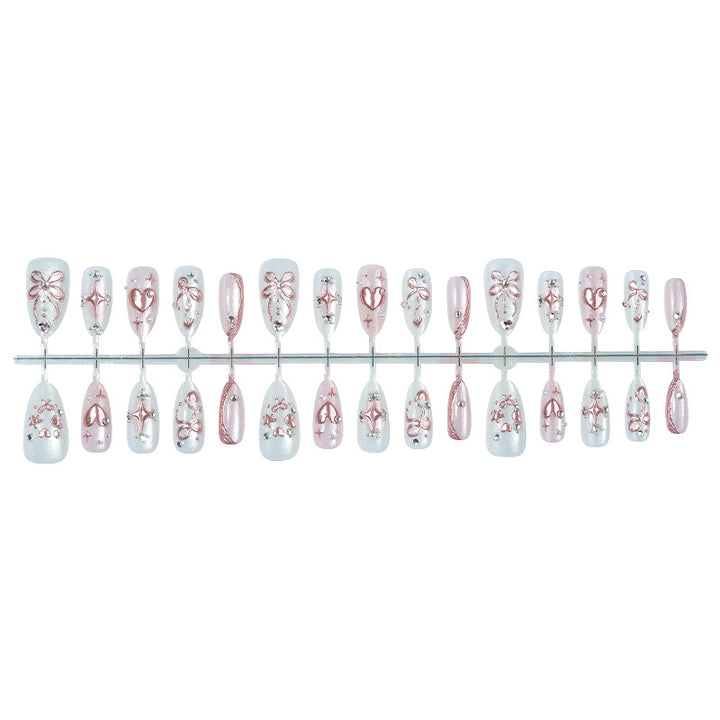 Decorative Press-On Nail Art Set with Floral and Gem Accents Stornfield