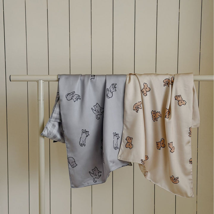 Cat Sketch Cotton Sateen Duvet Cover Set with Reversible Gingham Shams