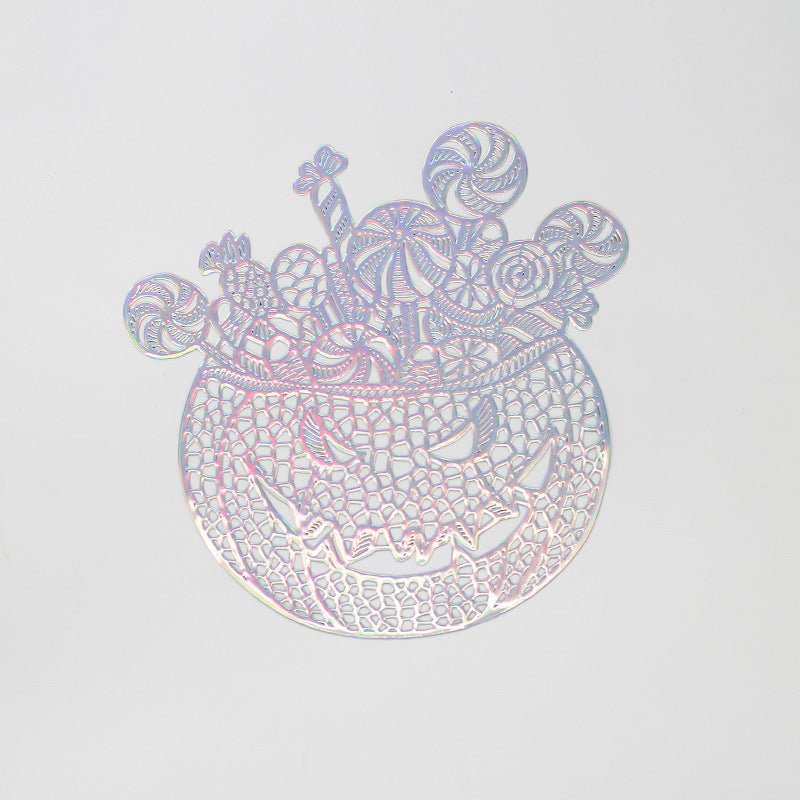 Filigree laser-cut pumpkin placemat made of wood for Halloween table decoration