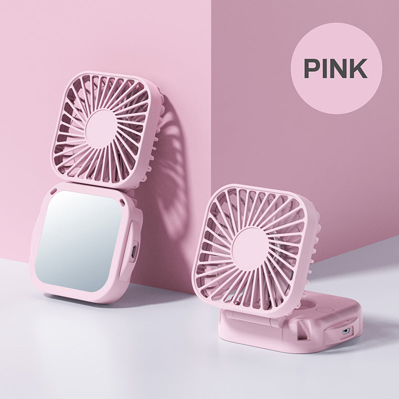 Cooling portable rechargeable folding mini fan with mirror and adjustable swivel stand Stornfield