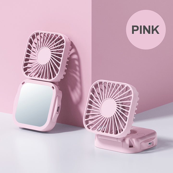 Cooling portable rechargeable folding mini fan with mirror and adjustable swivel stand Stornfield