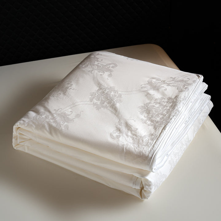 Elegant jacquard bed linen set made of cotton satin with a fine relief texture and hotel-style pillowcases