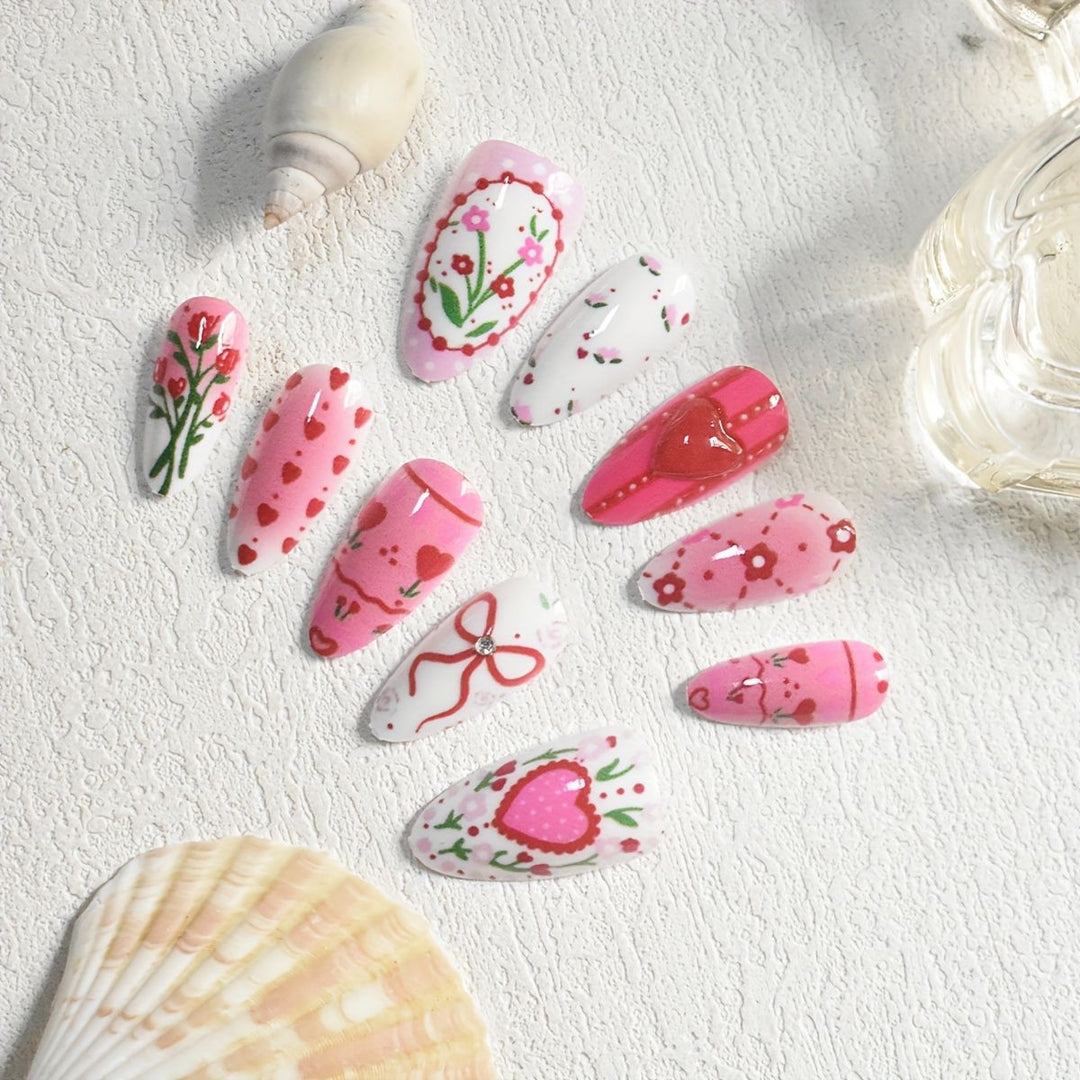 Romantic Floral Themed Press-On Nail Art Stornfield