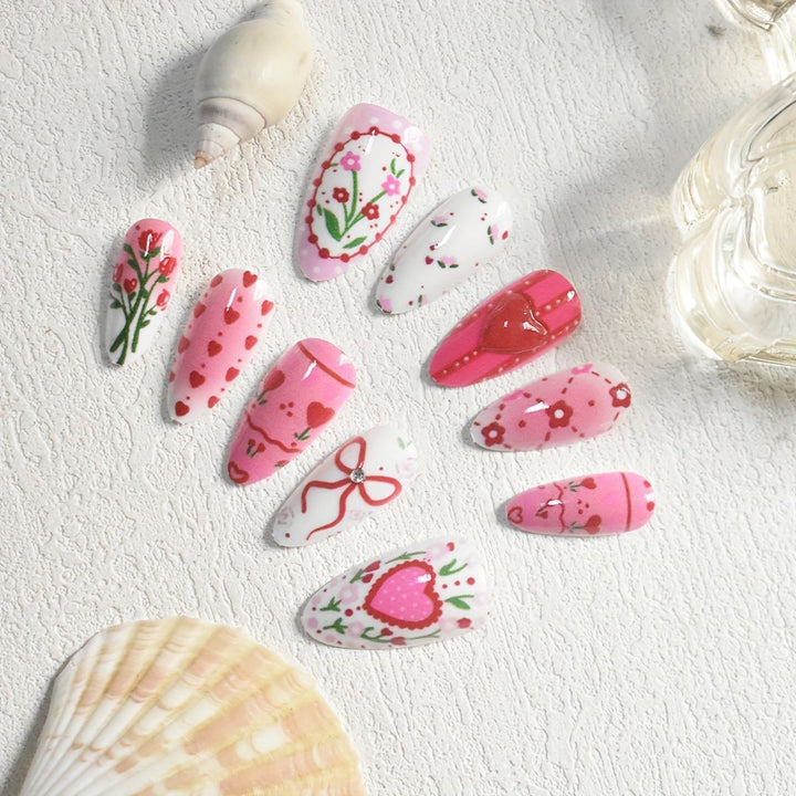 Romantic Floral Themed Press-On Nail Art Stornfield