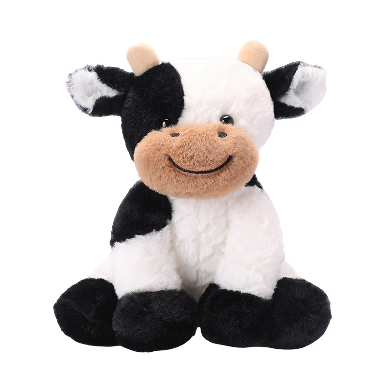 Plush Sitting Cow Cuddle Buddy with Ultra-Soft Faux-Fur Snout and Embroidered Smile Stornfield