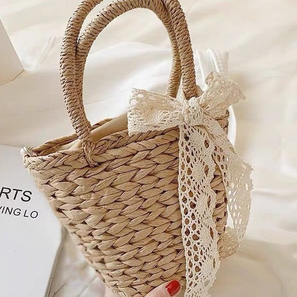 Handmade basket bag with lace accent Stornfield
