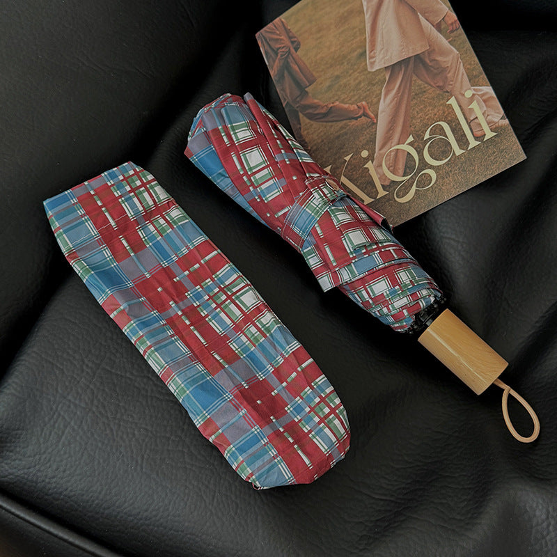 Women's Folding Umbrella in Modern Check Pattern Stornfield