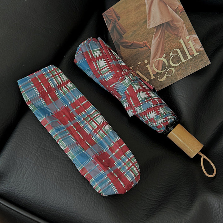Women's Folding Umbrella in Modern Check Pattern Stornfield