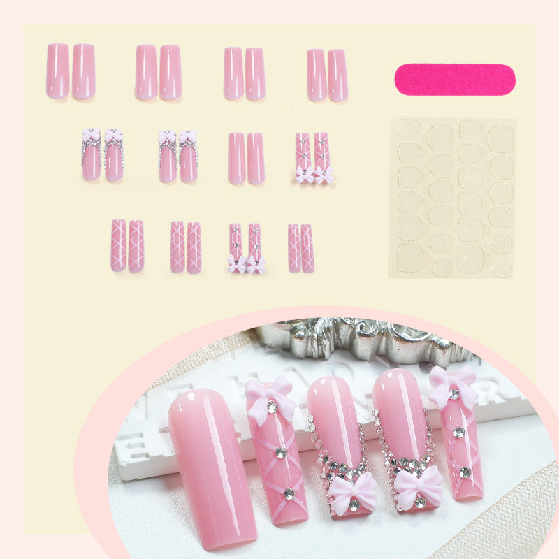 Decorative Press-On Nail Set with Elegant Bow and Gem Accents Stornfield 1788496283