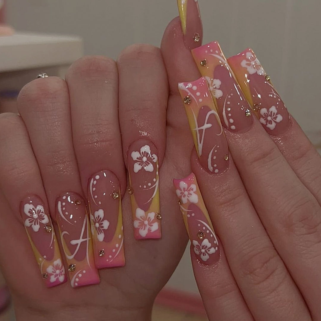 Floral-Themed Acrylic Nail Art Extensions Stornfield