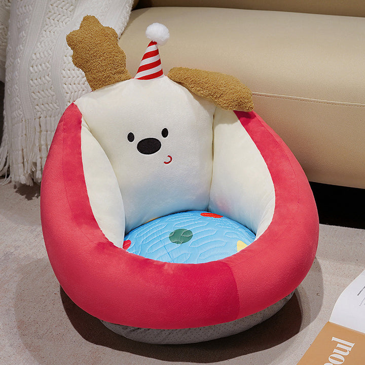 Soft Plush Pet Bed with Raised Edge and Cute Biscuit Design