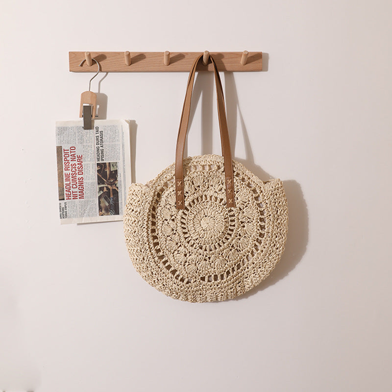 Handmade macrame tote bag with leather handles Stornfield