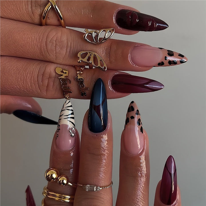 Artistic Stiletto Press-On Nail Art Set with Unique Patterns Stornfield