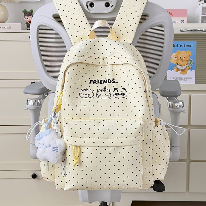 Playful Polka Dot Backpack with Cute Character Accents Stornfield