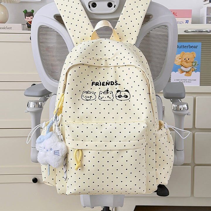 Playful Polka Dot Backpack with Cute Character Accents Stornfield