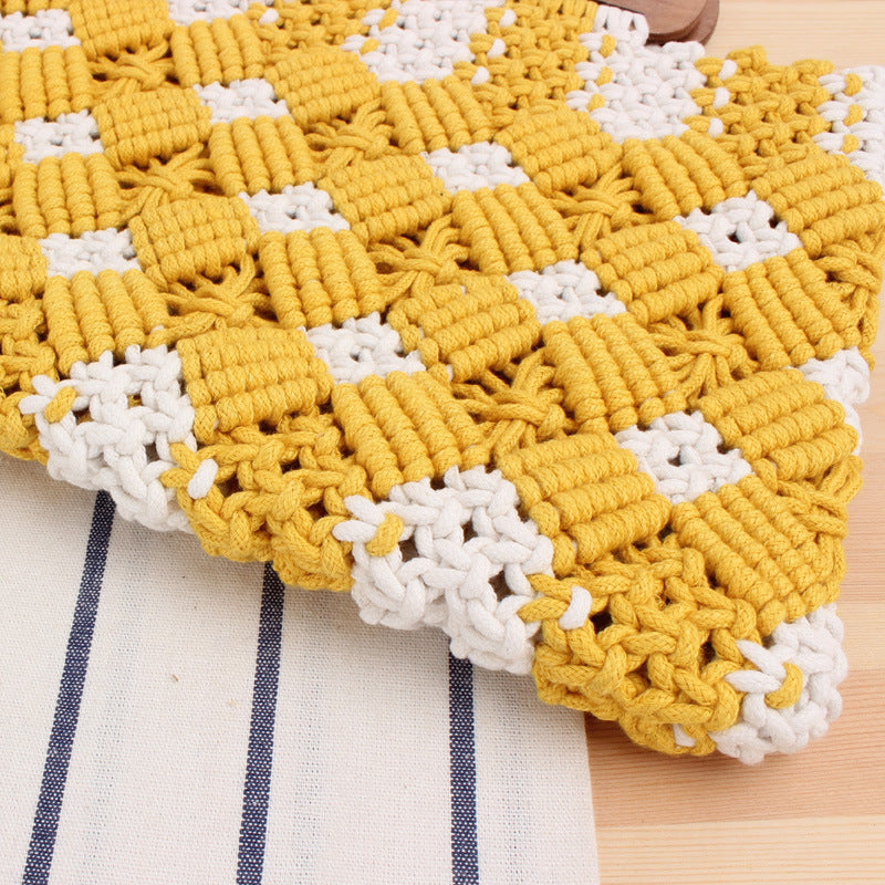 Macrame Tote Bag with Wooden Handles and Floral Details Stornfield