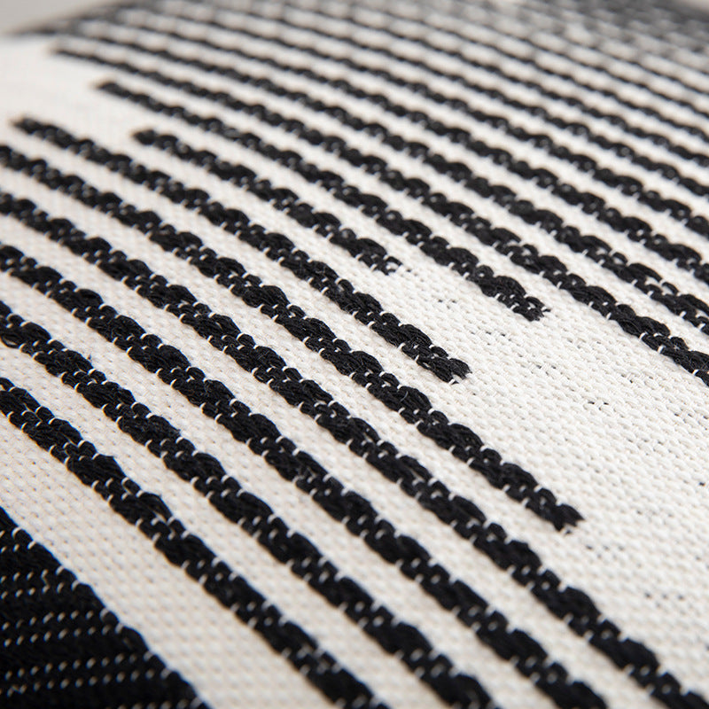 Rectangular Jacquard lumbar cushion cover with geometric ethnic relief and decorative tassels Stornfield