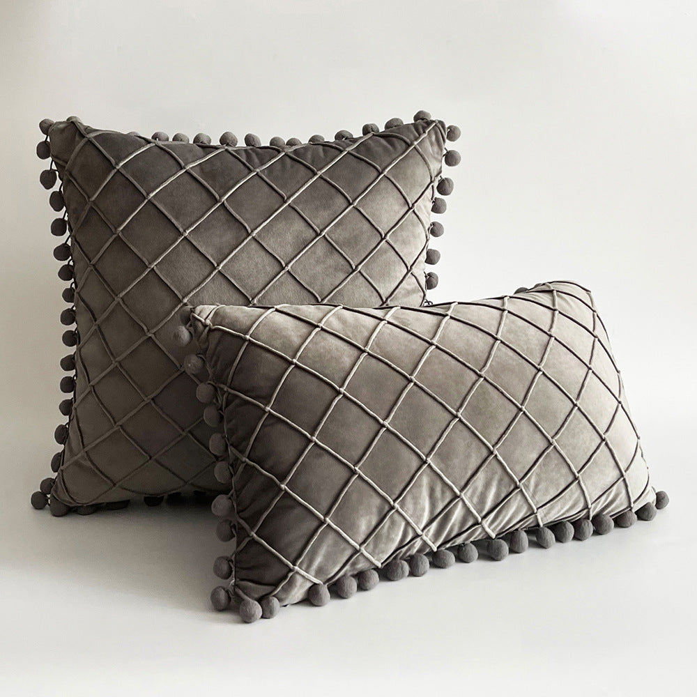 Decorative Velvet Pom-Pom Grid Tufted Throw Pillow Cover