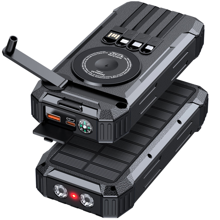 Multifunctional Solar Power Bank with LED Light and Integrated Charging Cable Stornfield