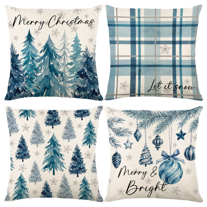 Holiday Cotton-Linen Square Throw Pillow Cover with Watercolor Ornament Illustration and Merry & Bright Script