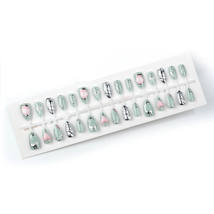 Artistic Press-On Nail Art Set with Silver and Crystal Accents Stornfield