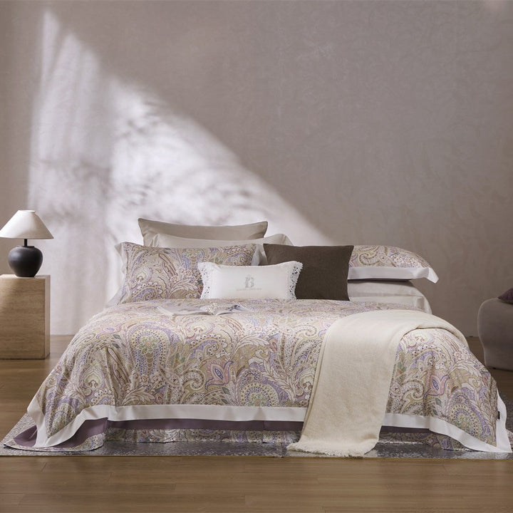 Floral Cotton-Sateen Duvet Cover Set with Tailored Hem and Euro Shams