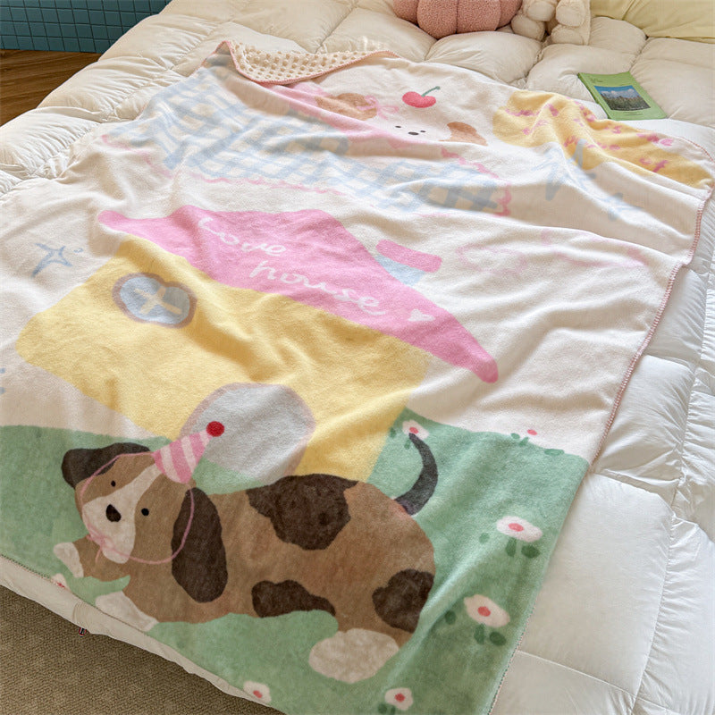 Reversible Plush Sherpa Throw Blanket with Cartoon Cat Design