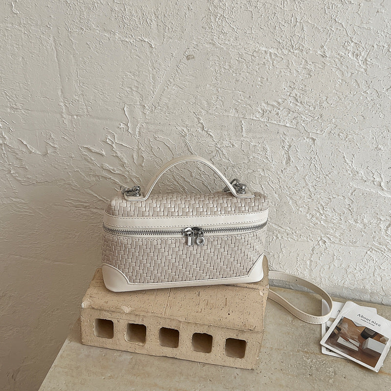 Woven Leather Cosmetic Handbag