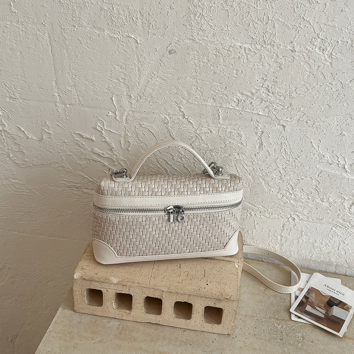 Woven Leather Cosmetic Handbag