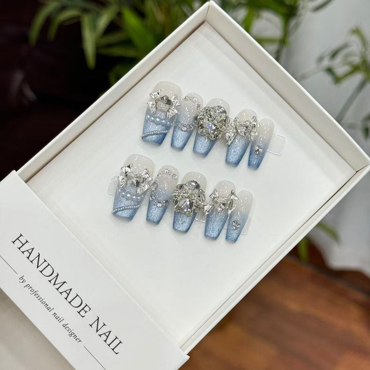 Decorative Press-On Nail Art Set with Rhinestones