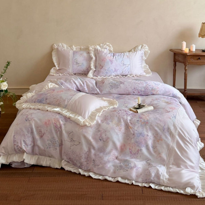 Luxury Floral Ruffle Duvet Cover Set with Lace Trim
