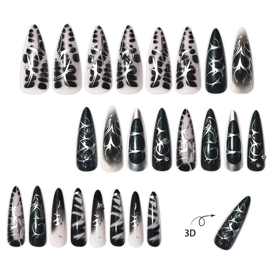 Elegant Stiletto Nail Art Extensions with Intricate Design Stornfield