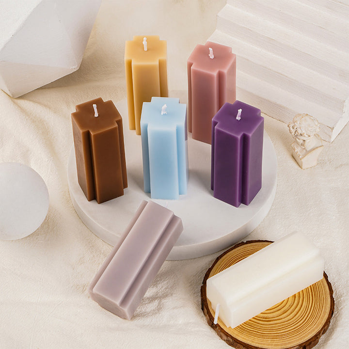 Hand-Poured Geometric Fluted Pillar Candle