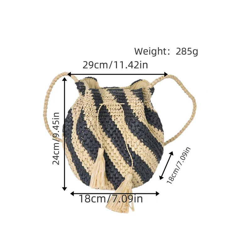 Braided Tote Bag with Tassels and Striped Design Stornfield