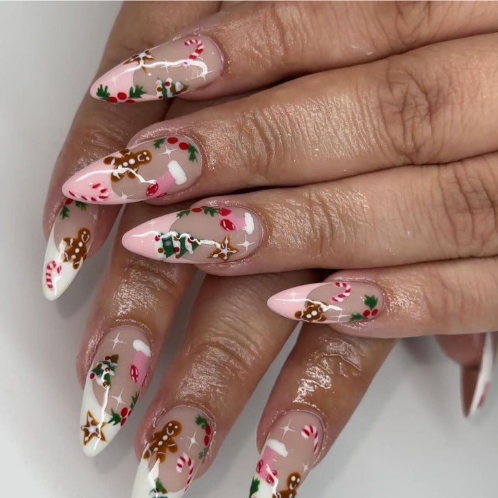 Festive Gingerbread-Themed Stiletto Nail Art Stornfield