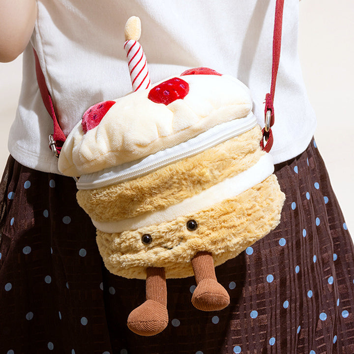 Plush Layered Cake Crossbody Bag with Strawberry Appliques & Candle Topper Stornfield