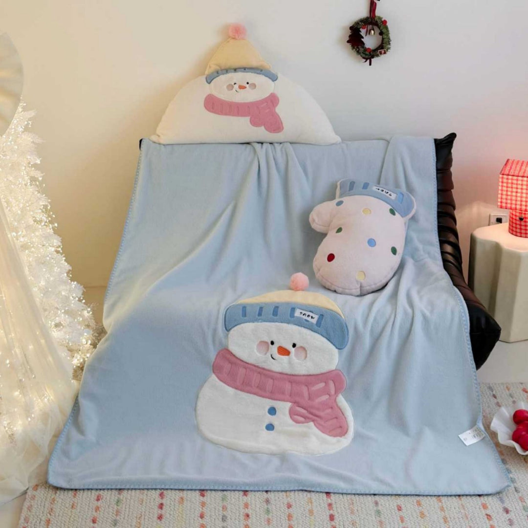 Plush Semi-Circle Decorative Throw Pillow with Snowman Appliqué and Pom-Pom Hat