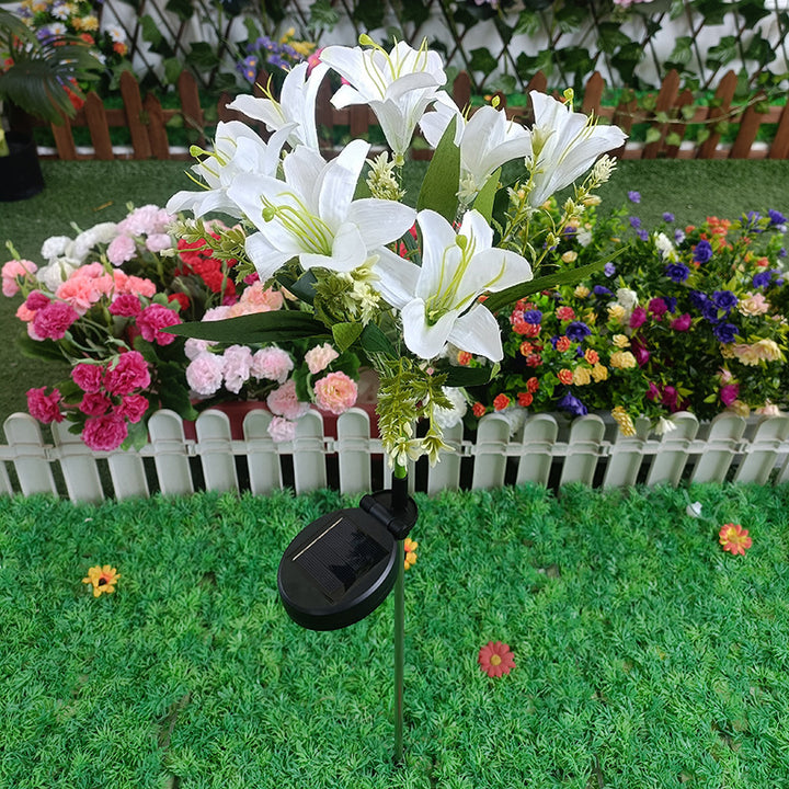 Solar LED Lily Garden Stake Light With Integrated Fairy String And Lifelike Silk Petals Stornfield