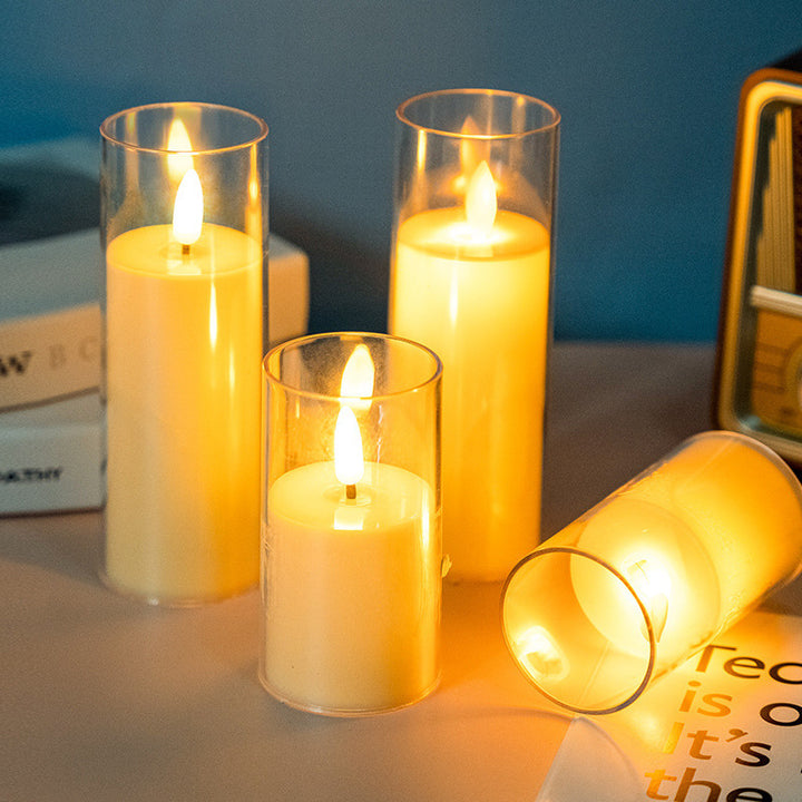 LED Flameless Pillar Candle Set with Clear Glass Cylinder Votives Stornfield