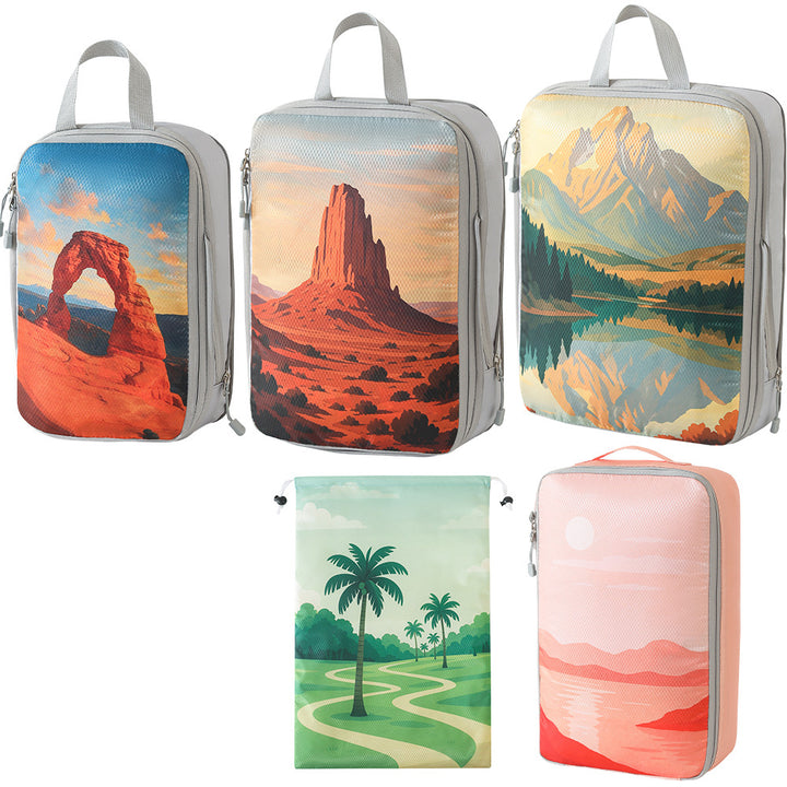 Set of travel organizers with unique nature motifs Stornfield