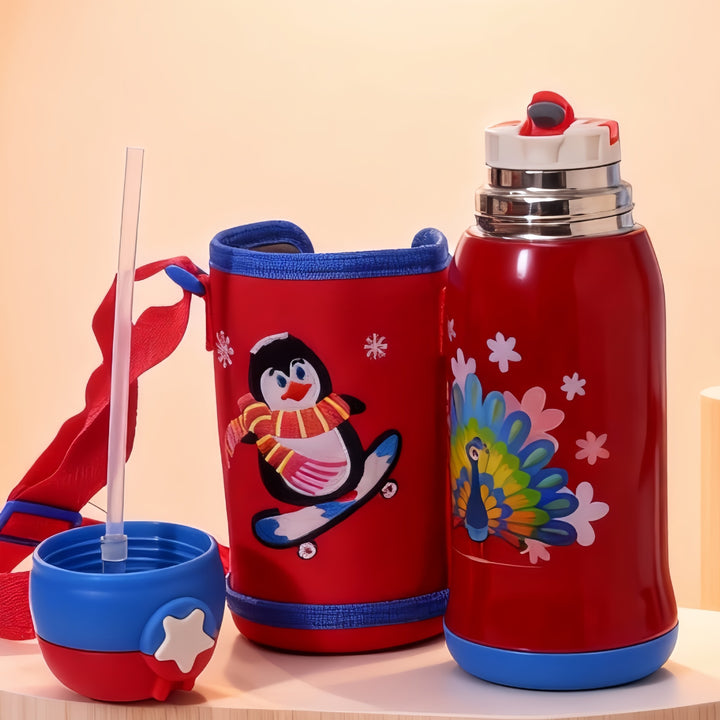 Women's Insulated Water Bottle with Practical Carry Strap and Animal Design Stornfield