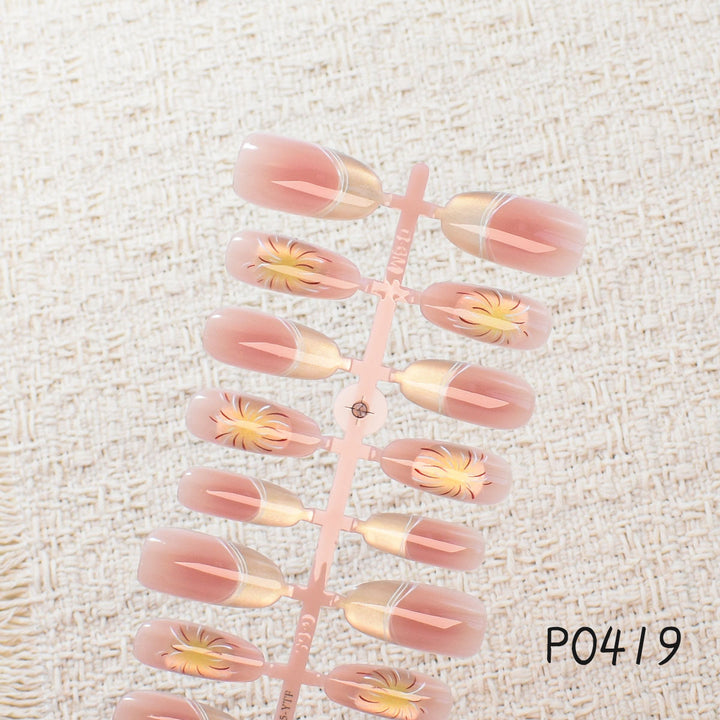 Decorative Press-On Nail Art Set with Floral Accents 1790745879