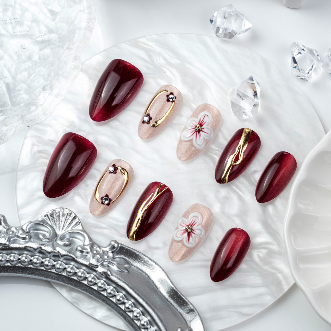 Artistic Floral Embellished Press-On Nail Set Stornfield