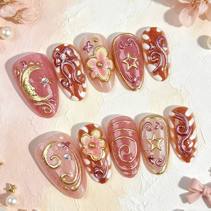 Floral-Embellished Press-On Nail Design Set