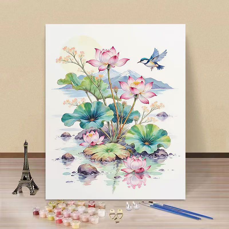 DIY Water Lily and Kingfisher Paint by Numbers Art Kit Stornfield