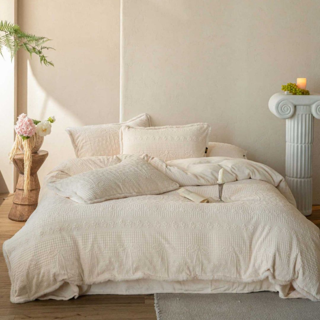 Reversible Plush Sherpa Comforter Set with Embossed Floral Jacquard and Microfiber Fill