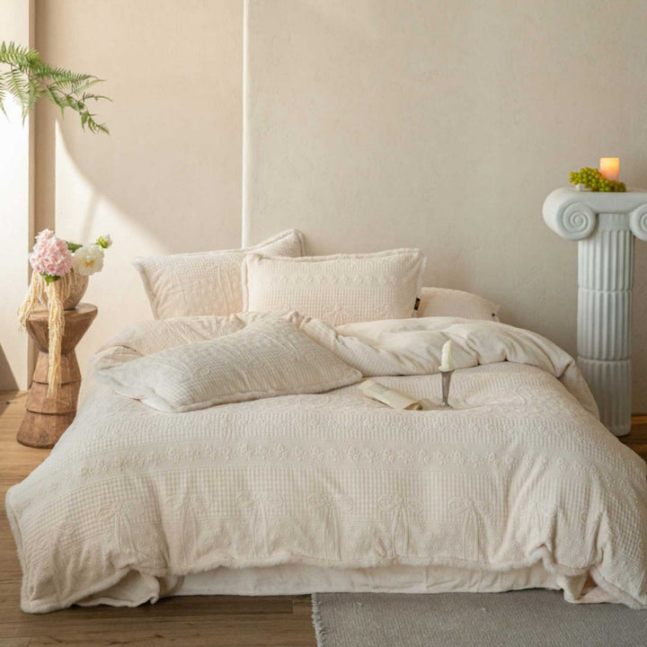 Reversible Plush Sherpa Comforter Set with Embossed Floral Jacquard and Microfiber Fill