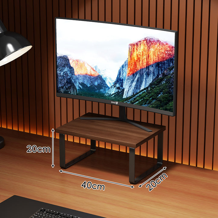 Compact Wooden Monitor Riser with Metal Frame and Under-Shelf Storage