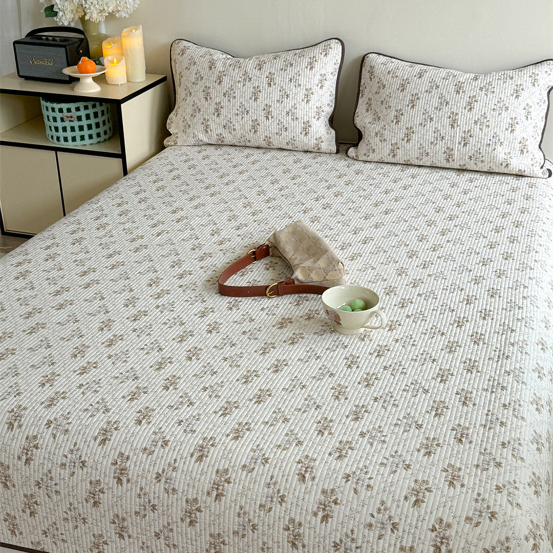 Lightweight Cotton Kantha-Style Reversible Coverlet and Piped Pillow Sham Set